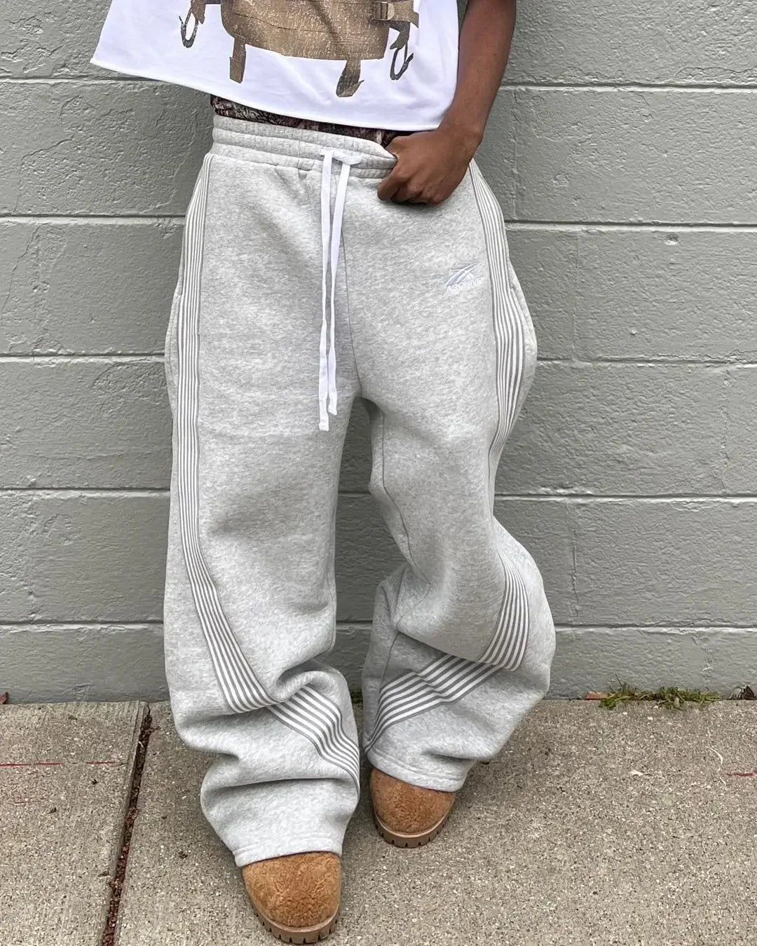 Y2K Embroidered Baggy Fit Gray Sweatpants