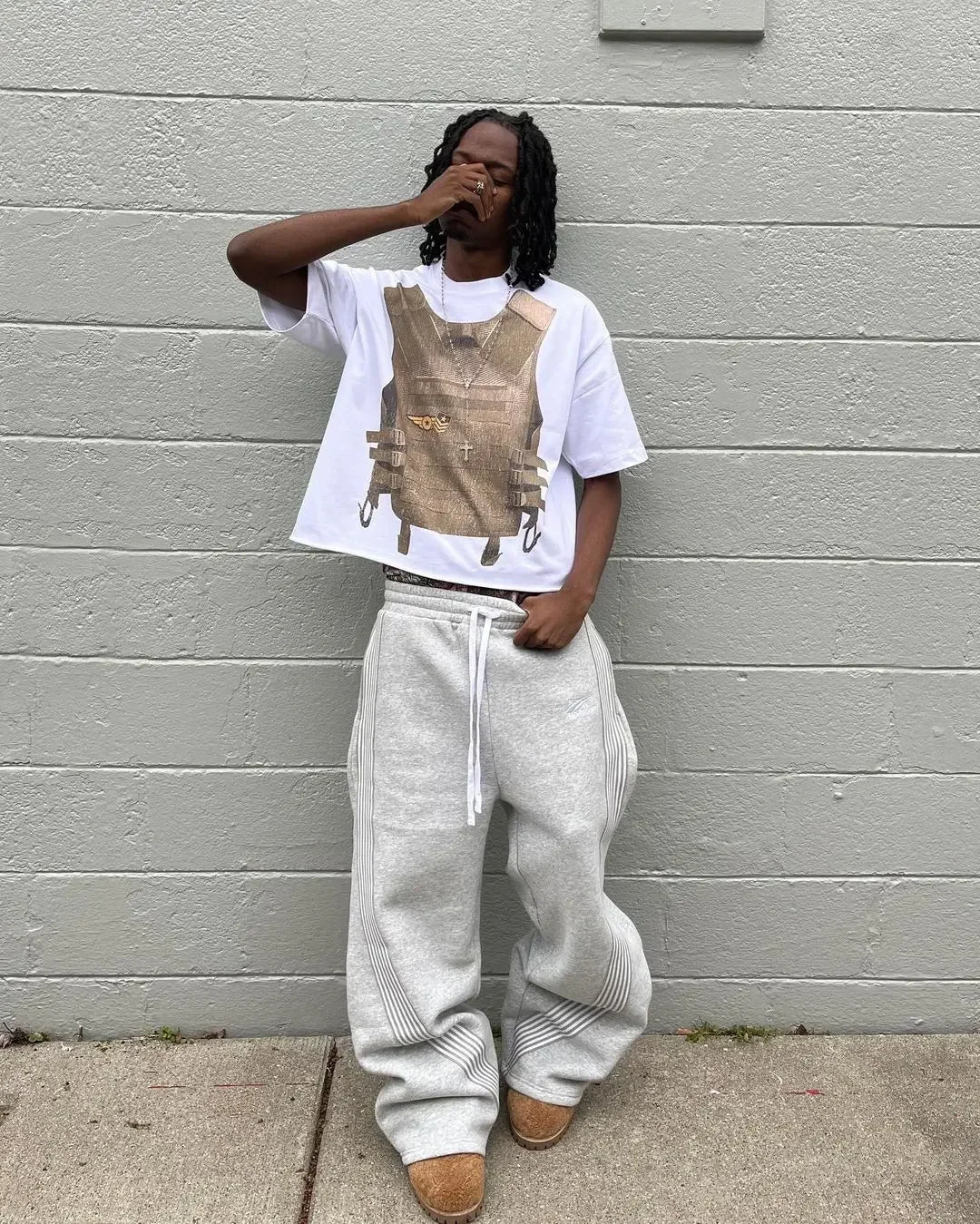 Y2K Embroidered Baggy Fit Gray Sweatpants