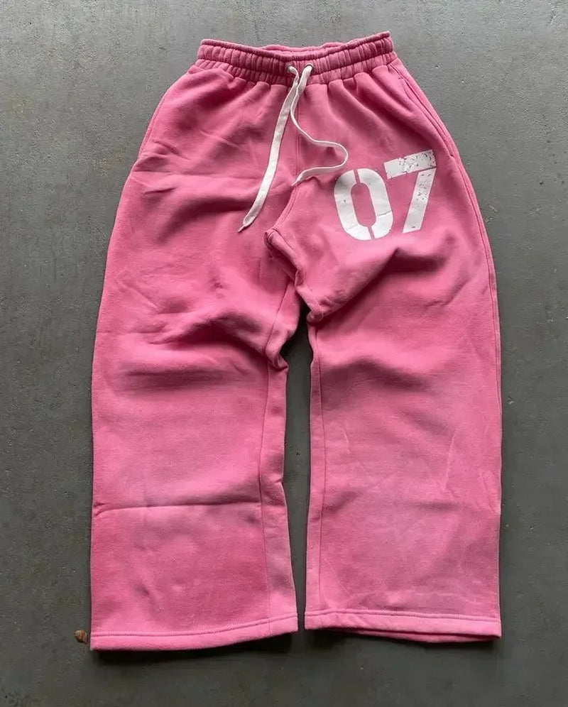 Y2K Embroidered Baggy Fit Gray Sweatpants