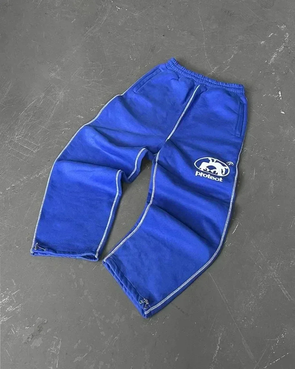 Y2K Embroidered Baggy Fit Gray Sweatpants