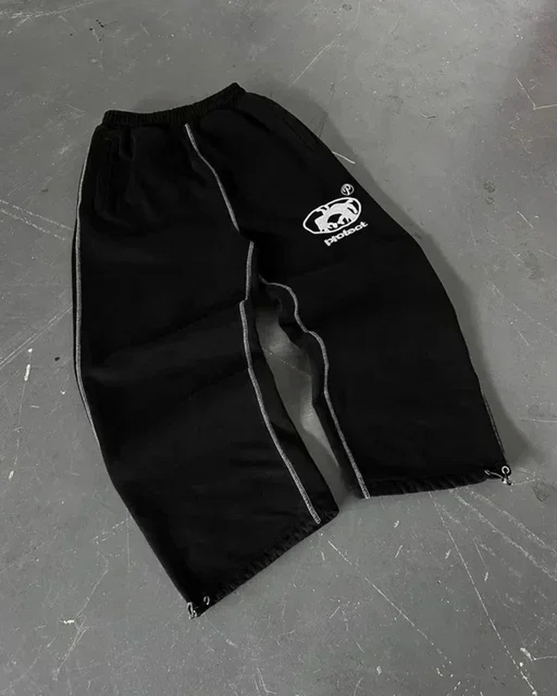 Y2K Embroidered Baggy Fit Gray Sweatpants