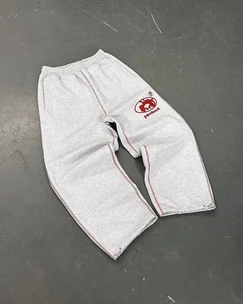 Y2K Embroidered Baggy Fit Gray Sweatpants