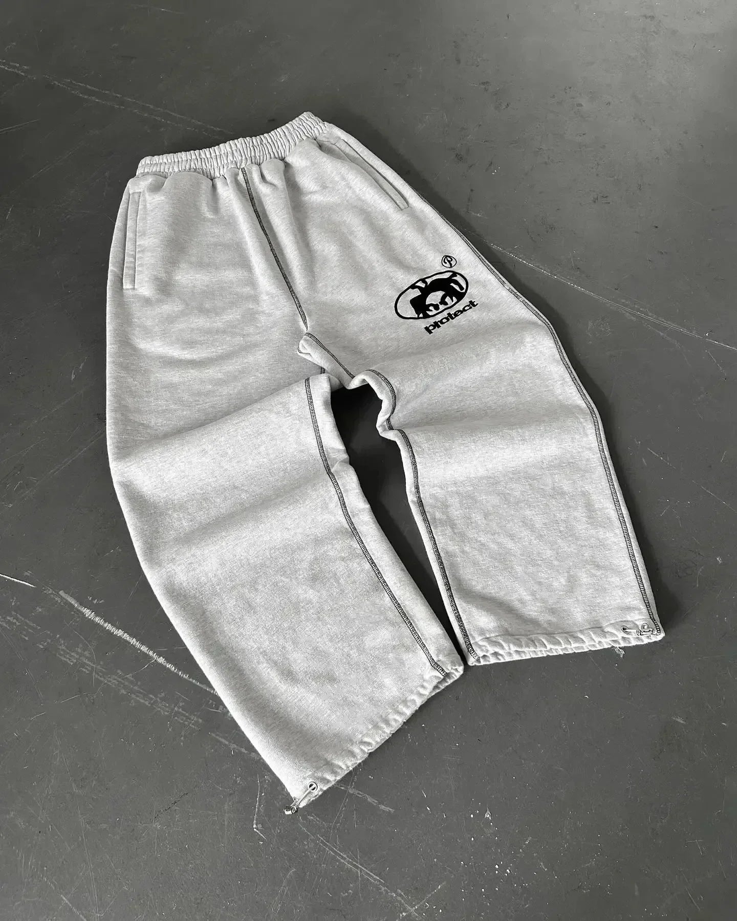 Y2K Embroidered Baggy Fit Gray Sweatpants