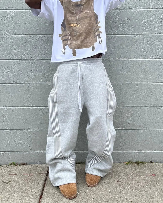 Y2K Embroidered Baggy Fit Gray Sweatpants